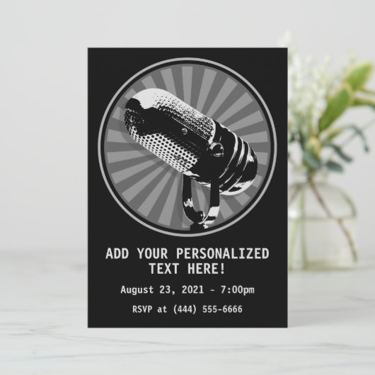 Invitation Graphique Microphone rétro (Debout devant)