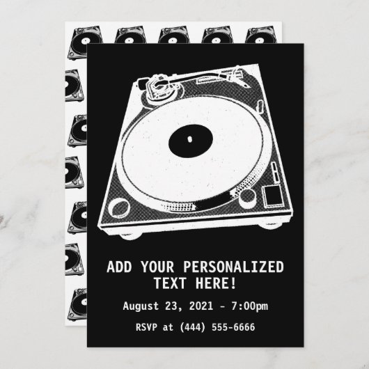 Invitation Graphique Tourne-disque rétro en blanc (Devant / Derrière)