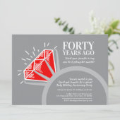 Invitation graphisme bague de rubis rouge pour fête du 40e an (Debout devant)