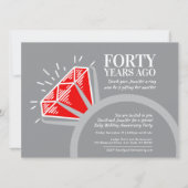 Invitation graphisme bague de rubis rouge pour fête du 40e an (Devant)