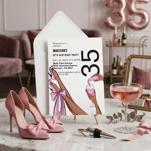 Invitation Graphisme de 35e anniversaire de fille de mode cla