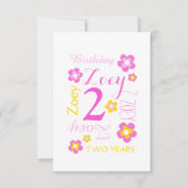 Invitation Graphisme de fleurs pour 2e anniversaire jaune ros (Devant)
