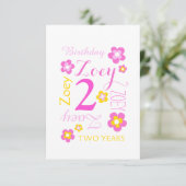 Invitation Graphisme de fleurs pour 2e anniversaire jaune ros (Debout devant)