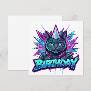 Invitation Graphisme pour fête d'anniversaire de chat cyberpu