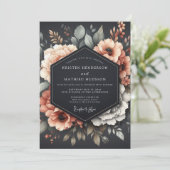 Invitation Graphite Corail Flore Sombre Mariage (Debout devant)