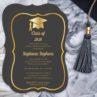 Invitation Graphite Élégant | Fête de Remise des Diplômes Cas