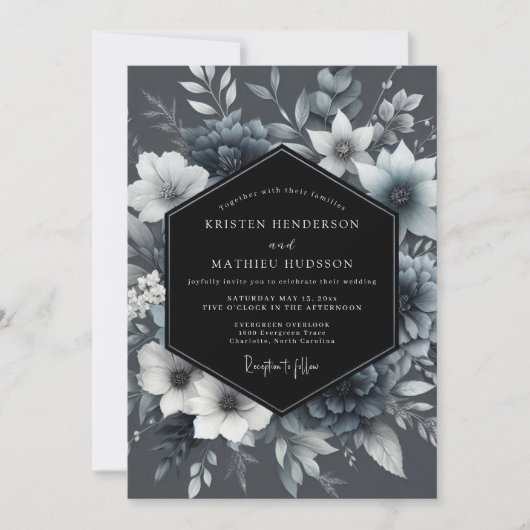 Invitation Graphite Ethereal Bloom Wedding (Devant)