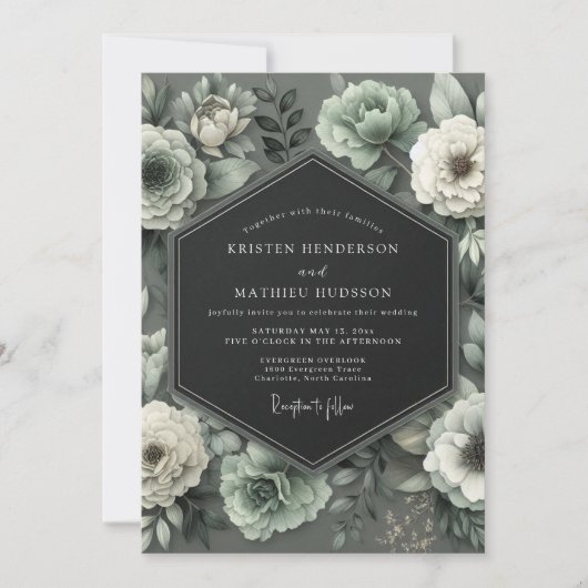 Invitation Graphite Mint Bloom Mariage (Devant)