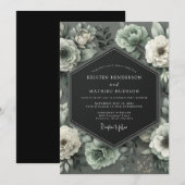 Invitation Graphite Mint Bloom Mariage (Devant / Derrière)