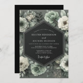 Invitation Graphite Mint Bloom Wedding (Devant / Derrière)
