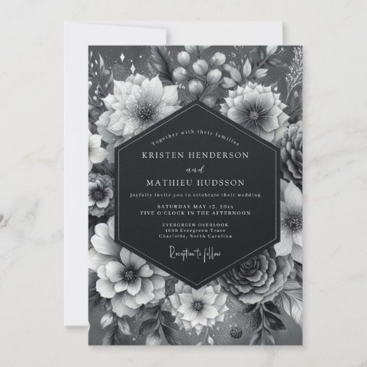Invitation Graphite Somber Bloom Wedding (Devant)