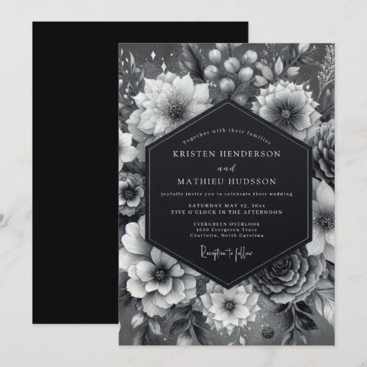 Invitation Graphite Somber Bloom Wedding (Devant / Derrière)