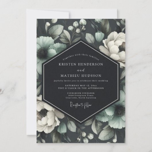 Invitation Graphite Viridian Flora Mariage (Devant)