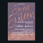 Invitation Grappe violet Rose or Parties scintillant Typograp<br><div class="desc">Cette invitation moderne et girly Sweet 16 est le design parfait pour la fille d'anniversaire chic et tendance. Il présente un joli et glamour faux imprimé rose de parties scintillant brillant paillettes et compose de raisin de dégradé violet ombre foncé. Il représente aussi la parties scintillant brillante d'or rose, la...</div>