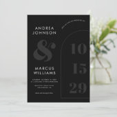 Invitation Gras Ampersand & Date Black & White Photo Mariage (Debout devant)