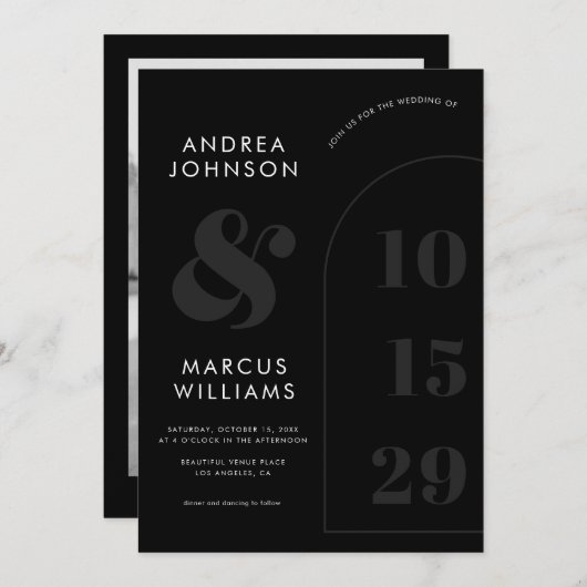 Invitation Gras Ampersand & Date Black & White Photo Mariage (Devant / Derrière)