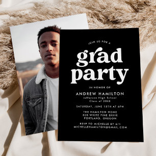 Invitation Gras Black Typography Photo Graduation Party