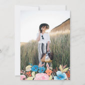 Invitation Gras bleu aquarelle fleurs graduation (Dos)