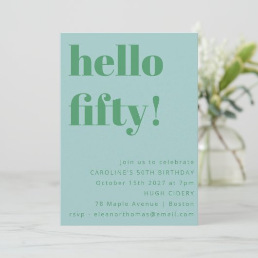 Invitation Gras Bleu Clair Cute Simple Moderne 50e Anniversai (Debout devant)