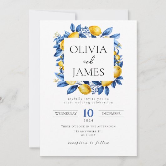 Invitation Gras Bleu Italien Positano Lemon (Devant)