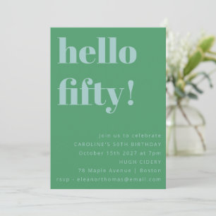 Invitation Gras Bleu Vert mignonne Simple moderne 50e anniver