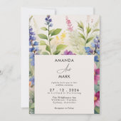 Invitation Gras Bohemian Colorful Fleur sauvage Mariage uniqu (Devant)