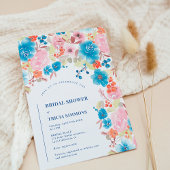 Invitation Gras Boho bleu rose sauvage arc fleuri nuptiale