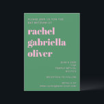 Invitation Gras brillant moderne rose vert simple Bat mitzvah<br><div class="desc">Gras Bright Moderne Rose Vert Simple Bat mitzvah Invitation</div>