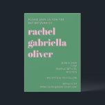 Invitation Gras brillant moderne rose vert simple Bat mitzvah<br><div class="desc">Gras Bright Moderne Rose Vert Simple Bat mitzvah Invitation</div>