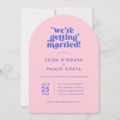 Invitation Gras brillant rose moderne + Mariage bleu (Devant)