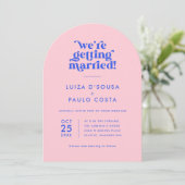Invitation Gras brillant rose moderne + Mariage bleu (Debout devant)