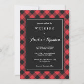 Invitation Gras Buffalo Plaid Mariage rouge et noir (Devant)
