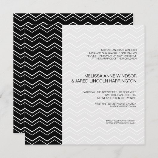 Invitation Gras Chevron Black and White Modern abordable (Devant / Derrière)