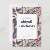 Invitation Gras Coloré Abstrait Floral unique Mariage rétro (Devant)