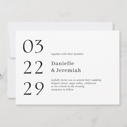Invitation Gras Date Clean Minimal Élégant Mariage moderne (Devant)