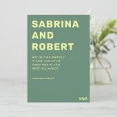 Invitation Gras de noms modernes Script Vert & Jaune Mariage (Debout devant)