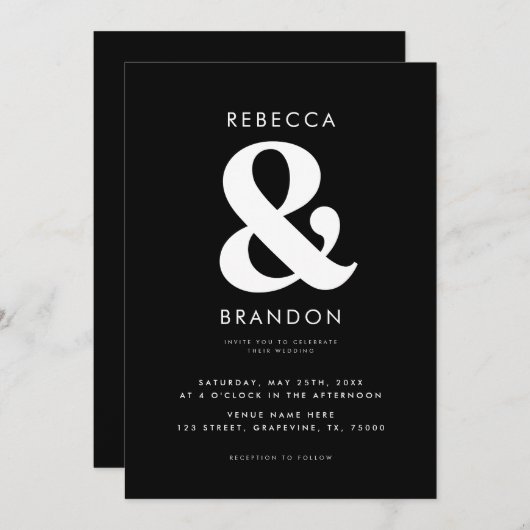 Invitation Gras élégant Ampersand QR Code tout en un Mariage (Devant / Derrière)