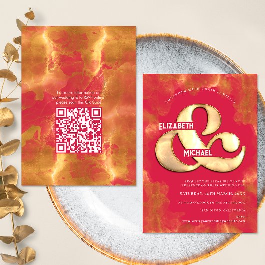 Invitation Gras Elegant Gold Magenta Mariage QR Code détail