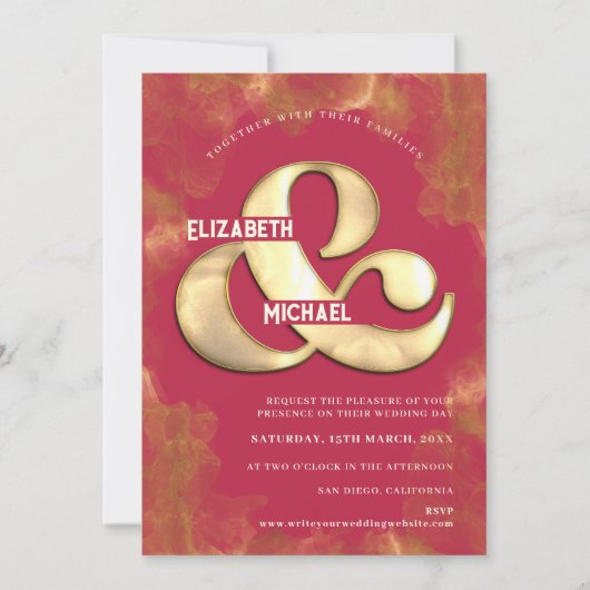 Invitation Gras Elegant Gold Magenta Mariage QR Code détail (Devant)