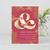Invitation Gras Elegant Gold Magenta Mariage QR Code détail (Debout devant)