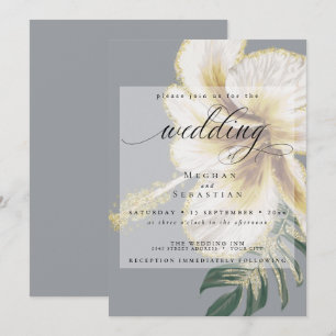 Invitation Gras Élégant jaune pâle ivoire Mariage floral