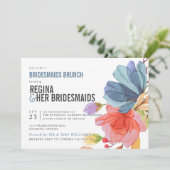 Invitation Gras Fleur sauvage Blue Bridesmaitres Brunch Lunch (Debout devant)