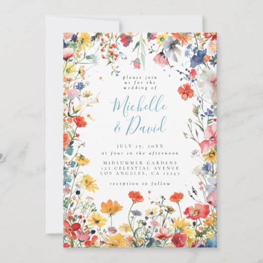 Invitation Gras Floral en un seul Mariage (Devant)