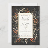 Invitation Gras Floral Feuille Gris Mariage or  (Devant)