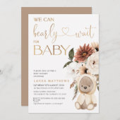 Invitation Gras Floral On Peut Bearly Wait Baby shower (Devant / Derrière)