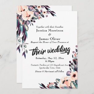 Invitation Gras Florales d'aquarelle avec leur script Mariage