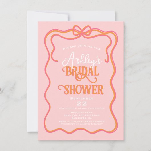 Invitation Gras Frame Bow rose orange Fête des mariées (Devant)