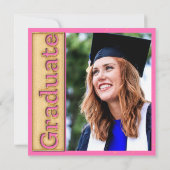 Invitation Gras Gold Hot Pink Photo Graduate Party (Dos)