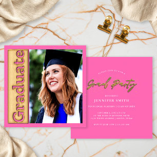Invitation Gras Gold Hot Pink Photo Graduate Party