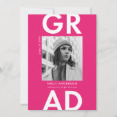 Invitation Gras Grad Hot Pink Photo Party Graduation (Devant)